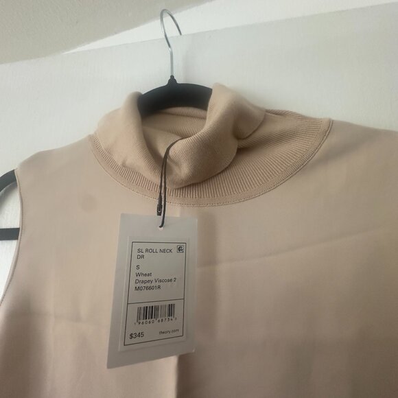 NWT Theory Crepe Mini Roll Neck Dress in cream - Picture 3 of 4